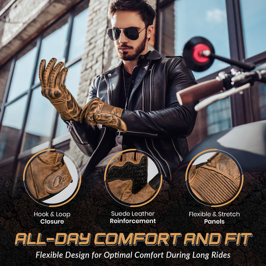 aaaSportx™ Unisex All-Weather Motorcycle Gloves - Leather - Touchscreen Compatible