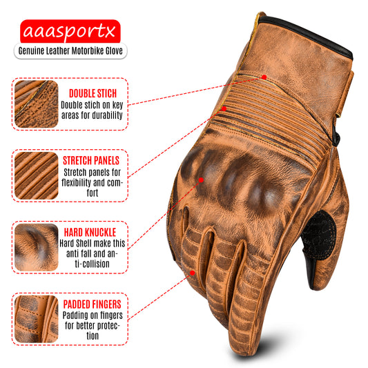 aaaSportx™ Unisex All-Weather Motorcycle Gloves - Leather - Touchscreen Compatible