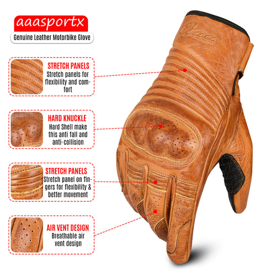 aaaSportx™ | All-Weather Leather Motorcycle Gloves with Hardshell Protector | Touch Screen Compatible