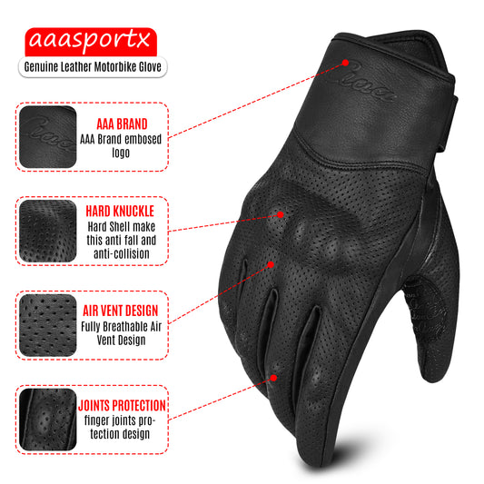 aaaSportx™ Breathable Leather Motorcycle Gloves - All-Weather Protection, Touch Screen Compatible