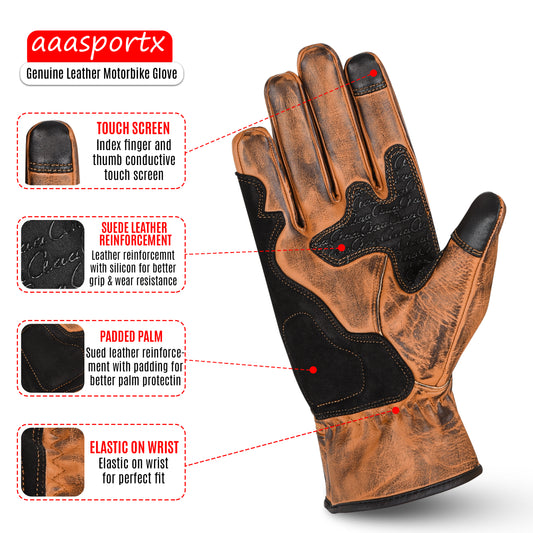 aaaSportx™ | Premium Leather Motorcycle Gloves - All-Weather, Flexible, and Touch Screen Compatible