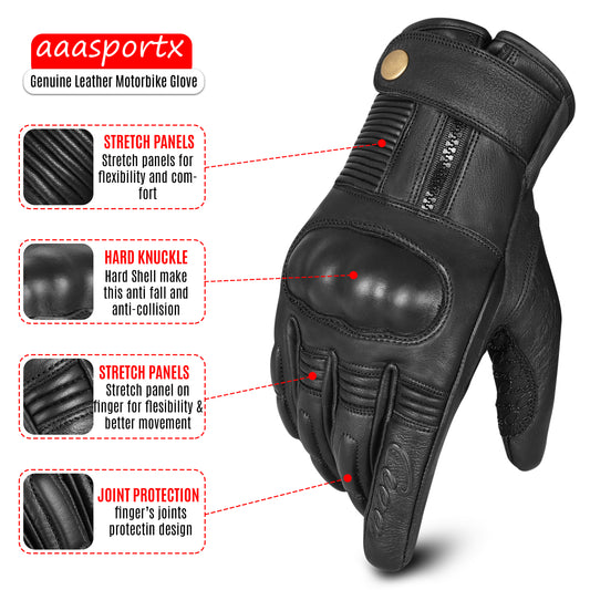 aaaSportx™ All-Weather Motorcycle Gloves - Unisex Leather Motorbike Gloves with Touchscreen Compatibility