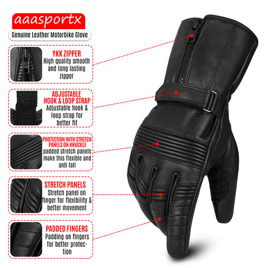aaaSportx™ Waterproof Winter Motorcycle Gloves - Leather - Thermal Insulation - Touchscreen Compatible