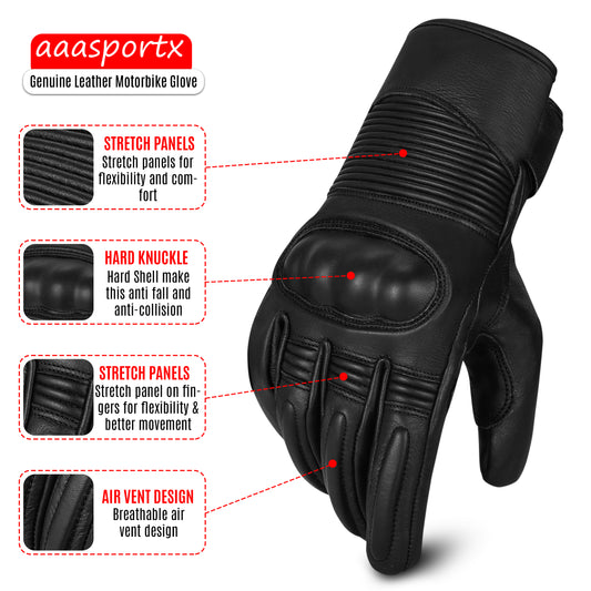 aaaSportx™ Winter Leather Motorcycle Gloves - Thermal Insulation - Hardshell Protection - Touch Screen Compatible